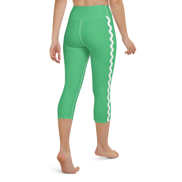 Palm Springs Spring Green Ric Rac Scalloped Stripe Yoga Capri Leggings