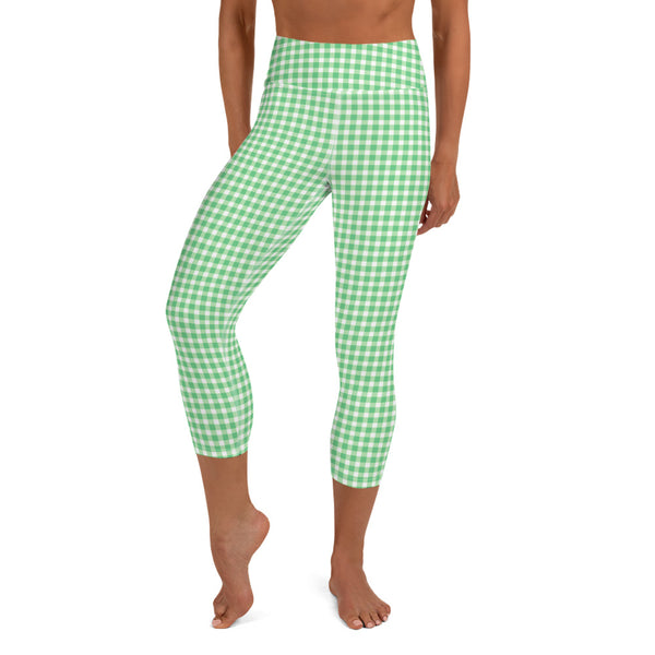 Scalloped Gingham Yoga Capri Leggings Spring Green