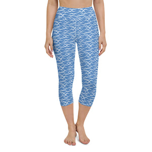 Shark Waves Yoga Capri Leggings Blue