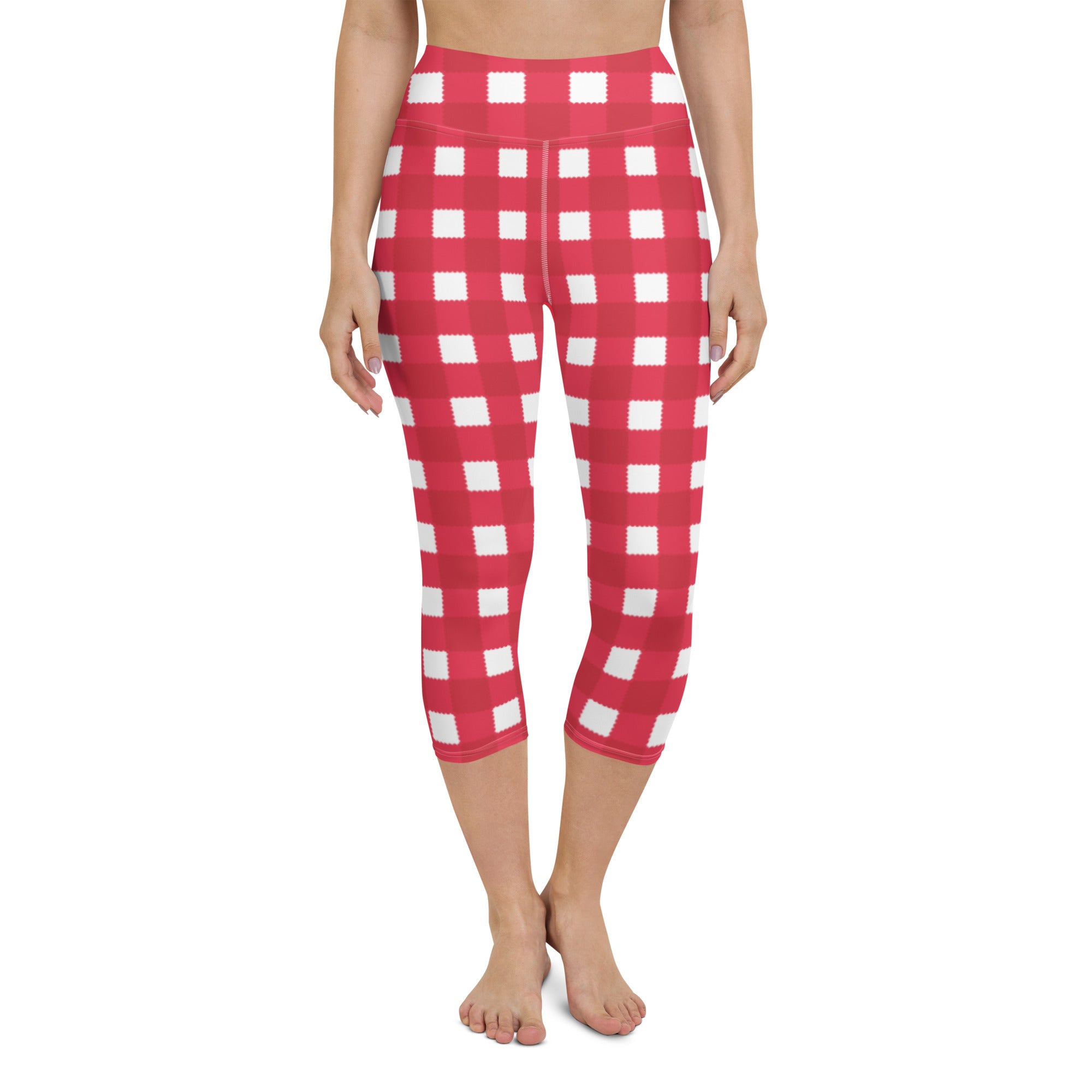 Holiday Scalloped Gingham Yoga Capri Leggings