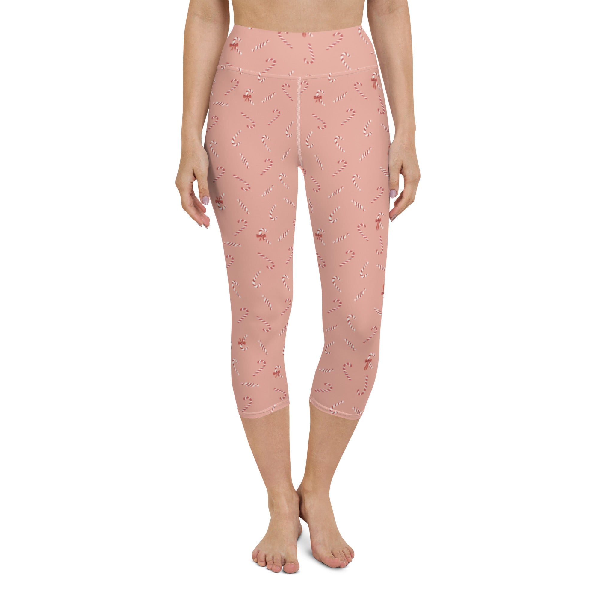 Holiday Candy Cane Bows Yoga Capri Leggings