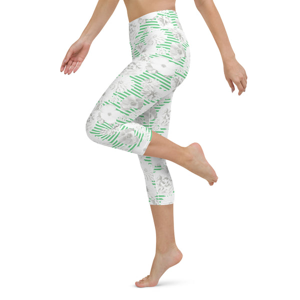 Floral Stripe Yoga Capri Leggings