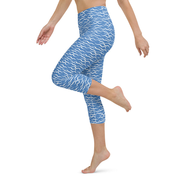 Shark Waves Yoga Capri Leggings Blue