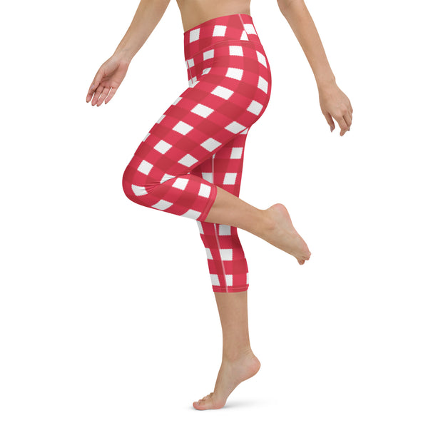 Holiday Scalloped Gingham Yoga Capri Leggings