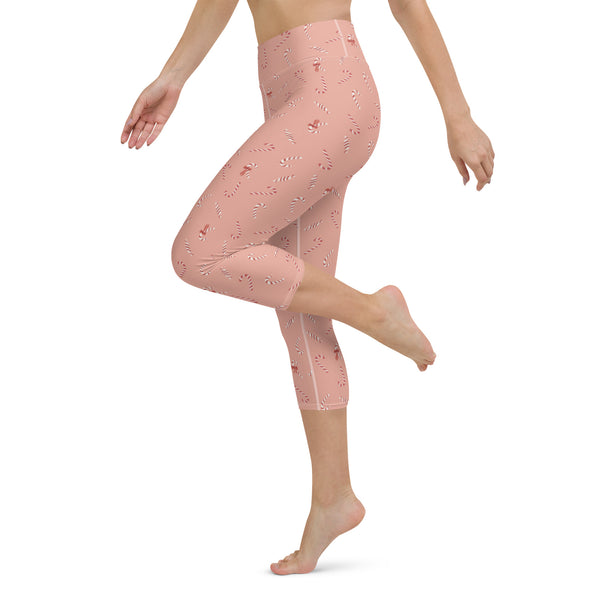 Holiday Candy Cane Bows Yoga Capri Leggings