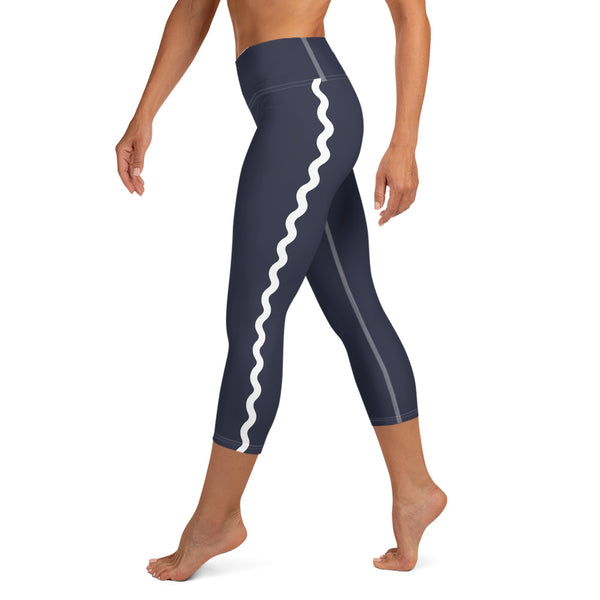 Palm Springs Navy Blue Ric Rac Scalloped Stripe Yoga Capri Leggings