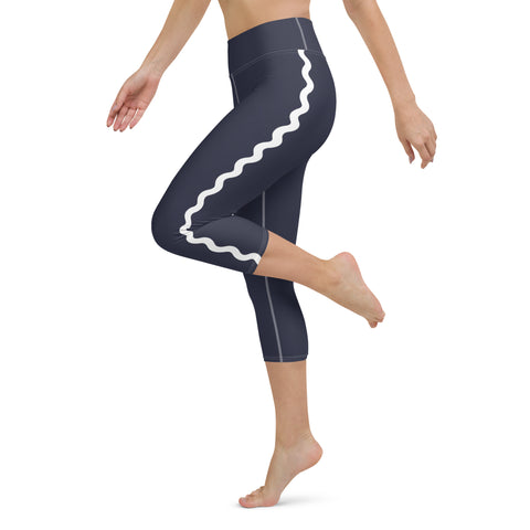 Palm Springs Navy Blue Ric Rac Scalloped Stripe Yoga Capri Leggings