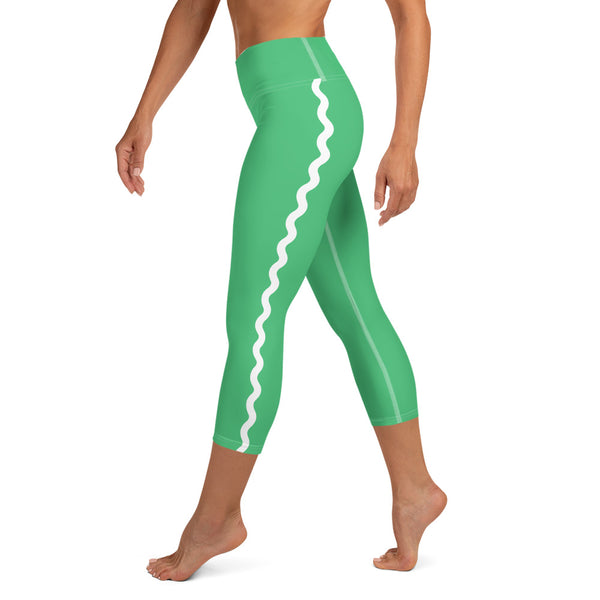 Palm Springs Spring Green Ric Rac Scalloped Stripe Yoga Capri Leggings
