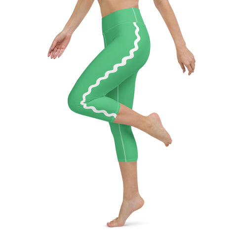 Palm Springs Spring Green Ric Rac Scalloped Stripe Yoga Capri Leggings