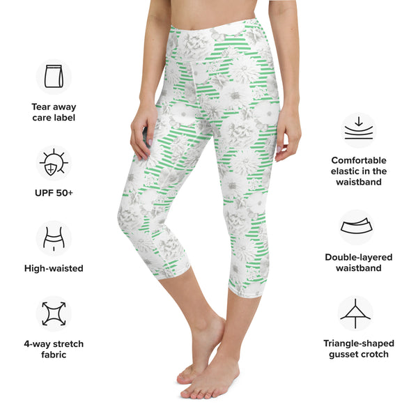 Floral Stripe Yoga Capri Leggings