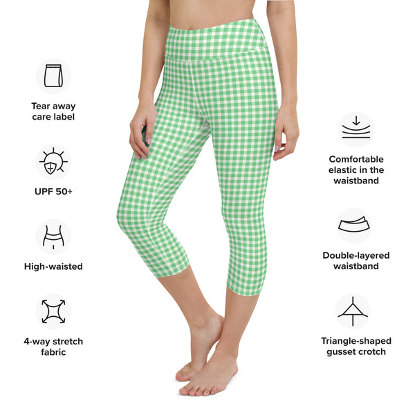 Scalloped Gingham Yoga Capri Leggings Spring Green