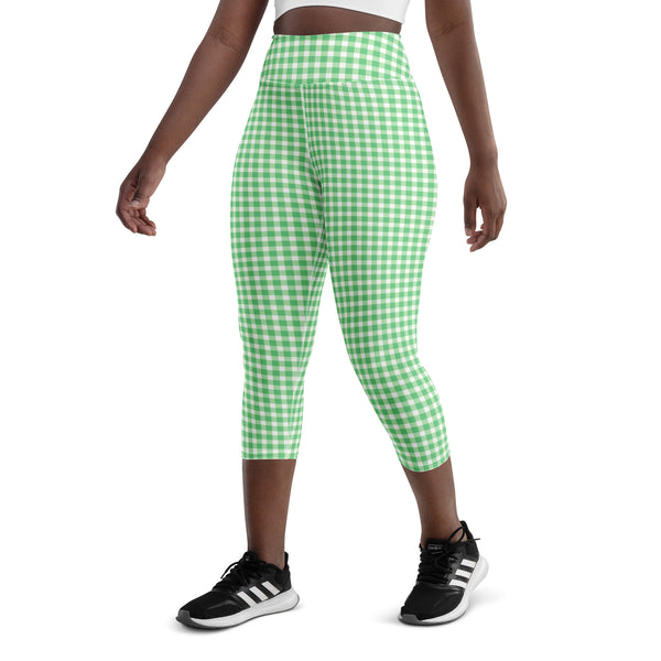 Scalloped Gingham Yoga Capri Leggings Spring Green