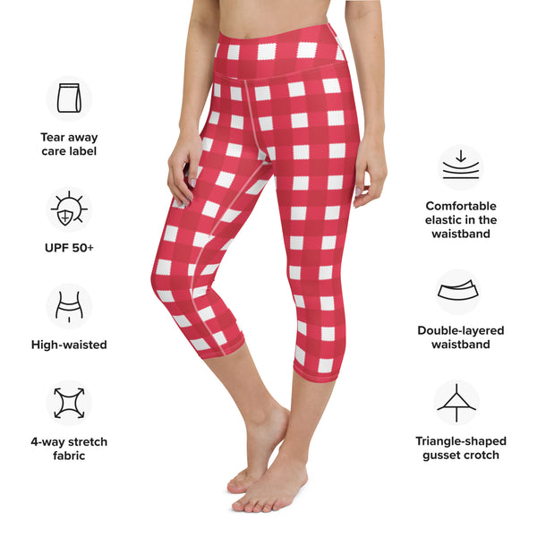 Holiday Scalloped Gingham Yoga Capri Leggings