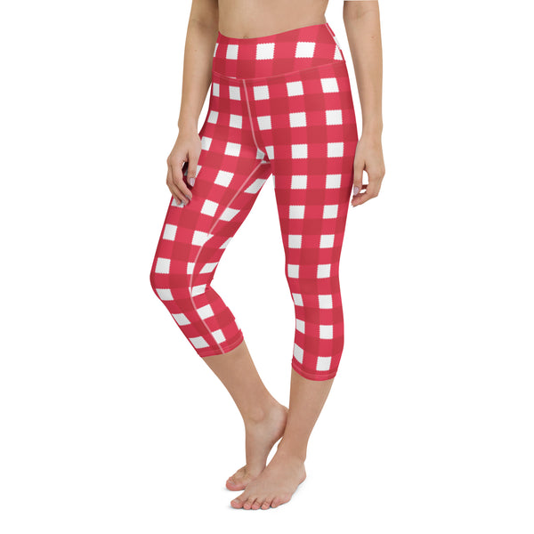 Holiday Scalloped Gingham Yoga Capri Leggings