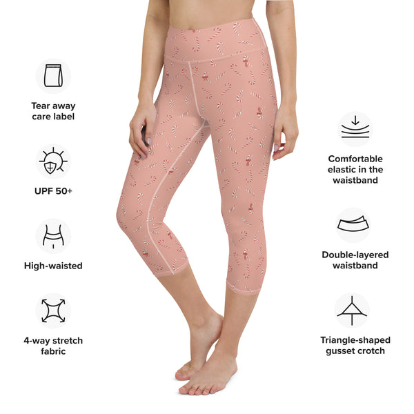 Holiday Candy Cane Bows Yoga Capri Leggings