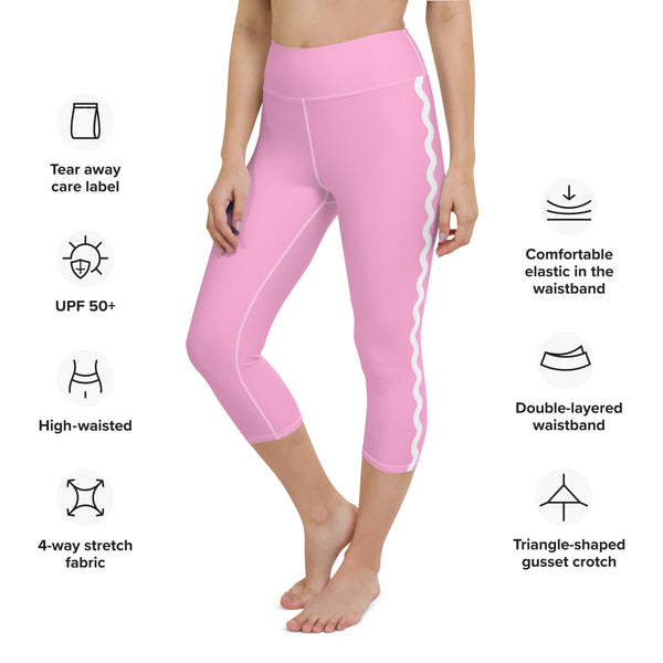 Palm Springs Pink Ric Rac Scalloped Stripe Yoga Capri Leggings