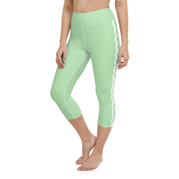 Palm Springs Light Green Ric Rac Scalloped Stripe Yoga Capri Leggings