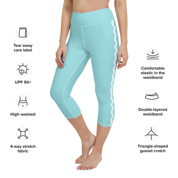 Palm Springs Aqua Ric Rac Scalloped Stripe Yoga Capri Leggings