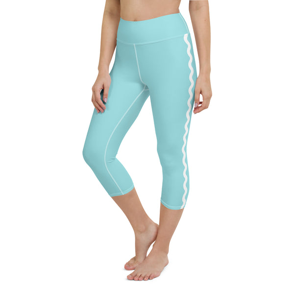 Palm Springs Aqua Ric Rac Scalloped Stripe Yoga Capri Leggings