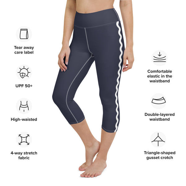 Palm Springs Navy Blue Ric Rac Scalloped Stripe Yoga Capri Leggings