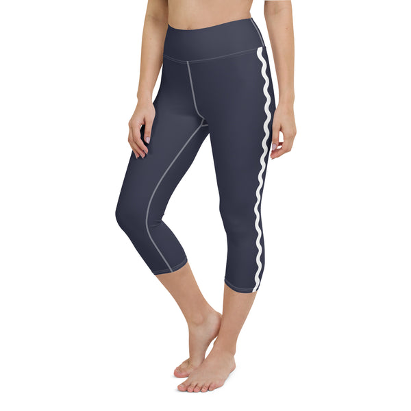 Palm Springs Navy Blue Ric Rac Scalloped Stripe Yoga Capri Leggings