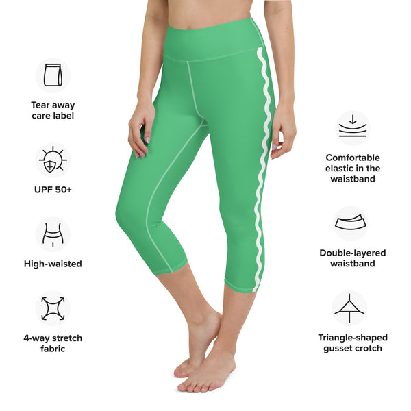 Palm Springs Spring Green Ric Rac Scalloped Stripe Yoga Capri Leggings