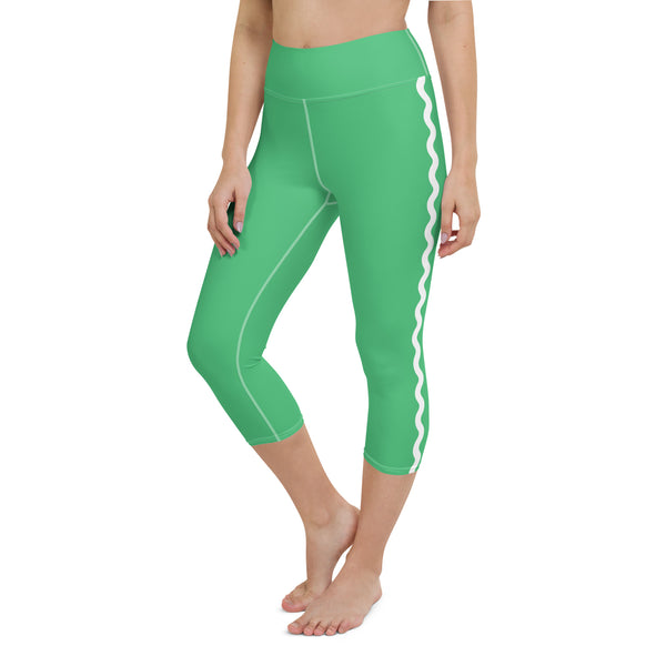 Palm Springs Spring Green Ric Rac Scalloped Stripe Yoga Capri Leggings
