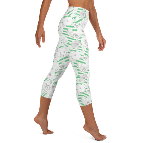 Floral Stripe Yoga Capri Leggings