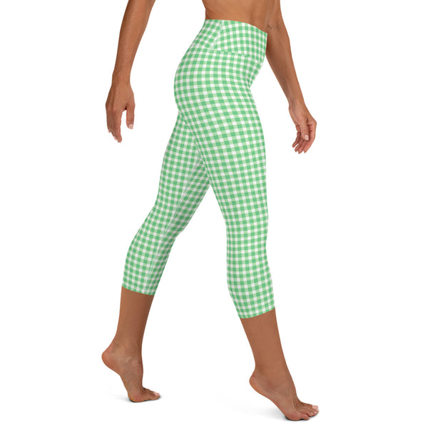 Scalloped Gingham Yoga Capri Leggings Spring Green