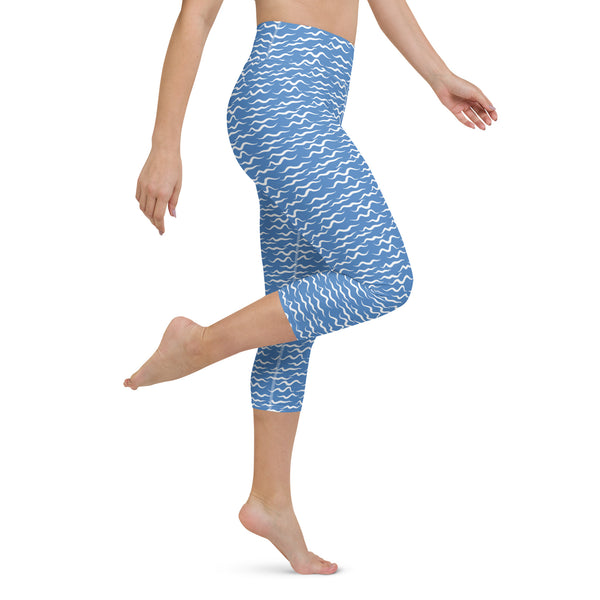 Shark Waves Yoga Capri Leggings Blue