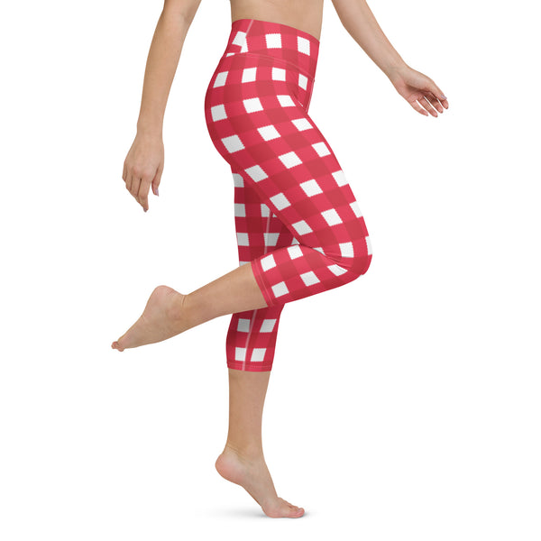 Holiday Scalloped Gingham Yoga Capri Leggings