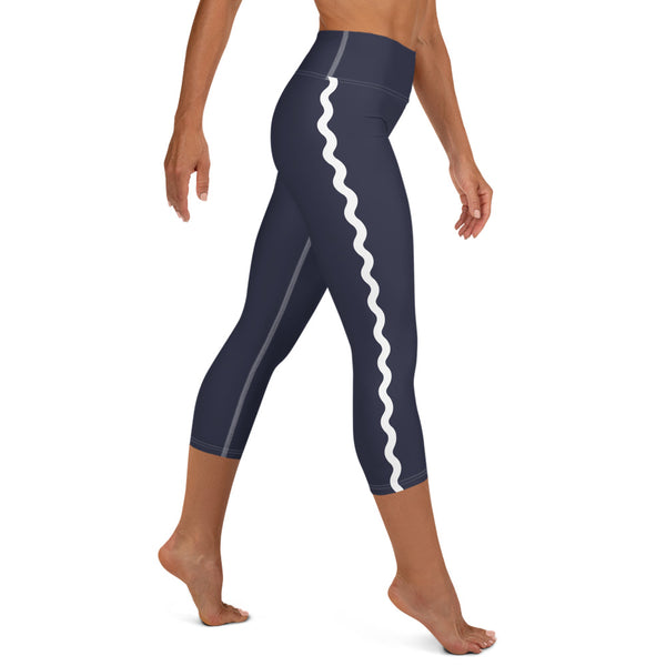 Palm Springs Navy Blue Ric Rac Scalloped Stripe Yoga Capri Leggings