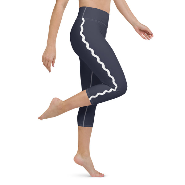 Palm Springs Navy Blue Ric Rac Scalloped Stripe Yoga Capri Leggings