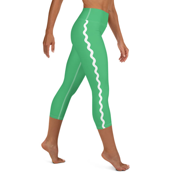 Palm Springs Spring Green Ric Rac Scalloped Stripe Yoga Capri Leggings
