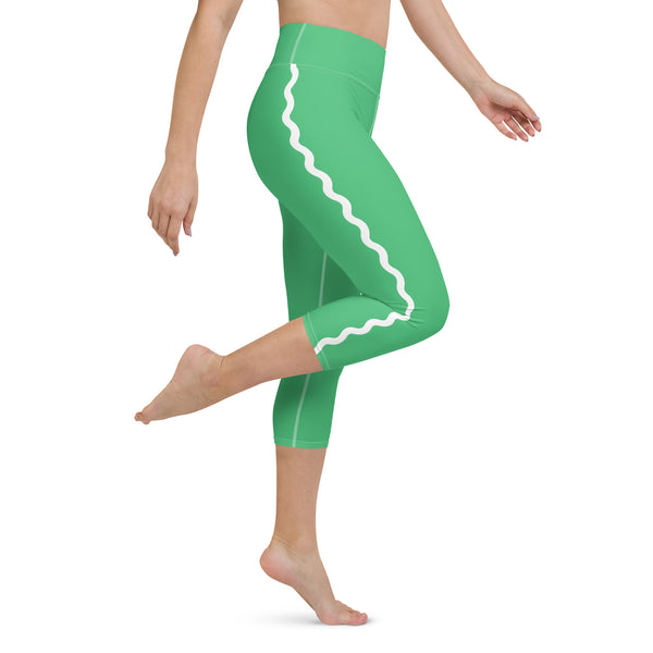 Palm Springs Spring Green Ric Rac Scalloped Stripe Yoga Capri Leggings