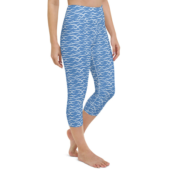 Shark Waves Yoga Capri Leggings Blue