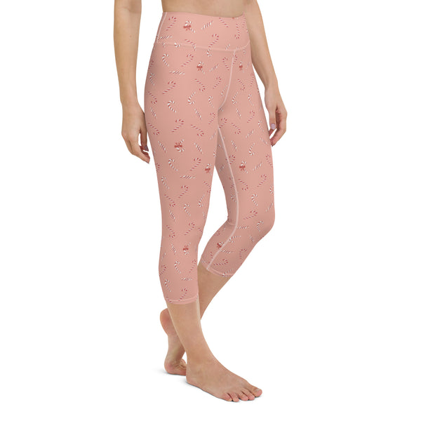 Holiday Candy Cane Bows Yoga Capri Leggings