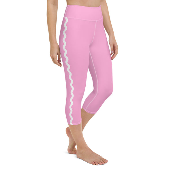 Palm Springs Pink Ric Rac Scalloped Stripe Yoga Capri Leggings