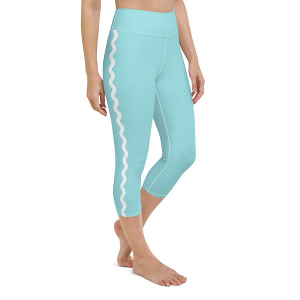 Palm Springs Aqua Ric Rac Scalloped Stripe Yoga Capri Leggings