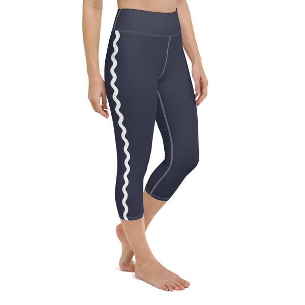 Palm Springs Navy Blue Ric Rac Scalloped Stripe Yoga Capri Leggings