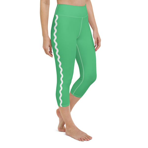 Palm Springs Spring Green Ric Rac Scalloped Stripe Yoga Capri Leggings