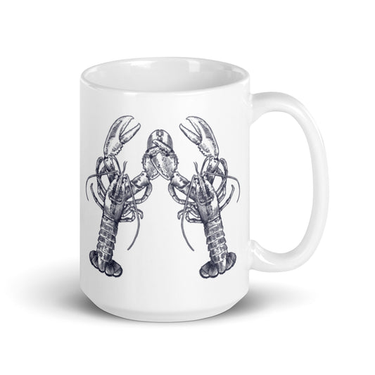 Nauti Love Lobster mug in navy and white by The Happy Fun Shop