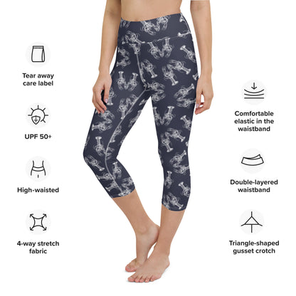 Nauti Love Lobster yoga capri leggings in navy and white by The Happy Fun Shop, photo 3 of 10