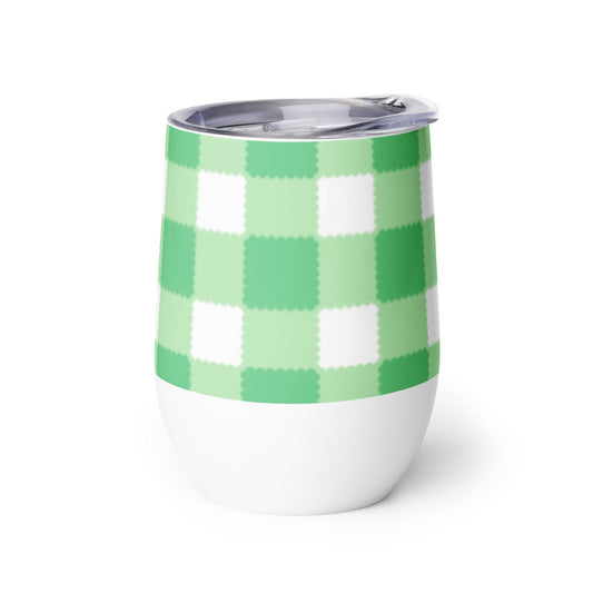 Scalloped Gingham Spring Green wine tumbler in green and spring green by The Happy Fun Shop, photo 1 of 9