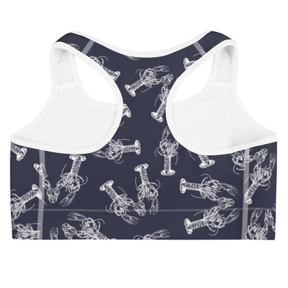 Nauti Love Lobster sports bra in navy and white by The Happy Fun Shop, photo 2 of 7
