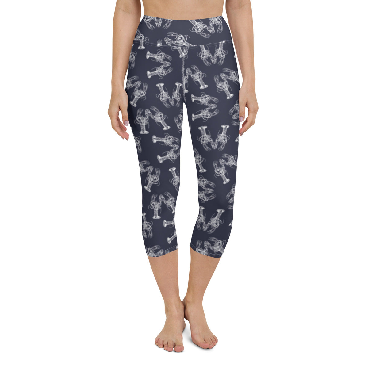 Nauti Love Lobster yoga capri leggings in navy and white by The Happy Fun Shop, photo 1 of 10