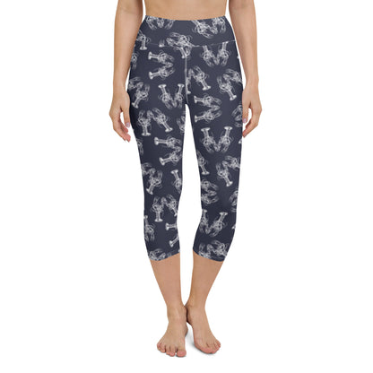 Nauti Love Lobster yoga capri leggings in navy and white by The Happy Fun Shop, photo 1 of 10