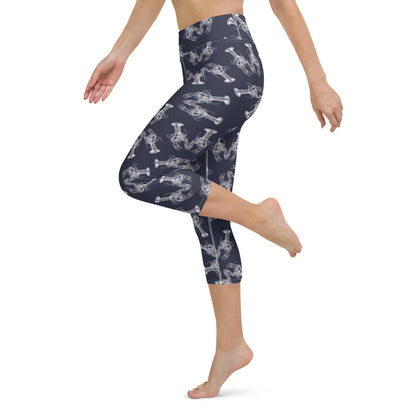 Nauti Love Lobster yoga capri leggings in navy and white by The Happy Fun Shop, photo 8 of 10