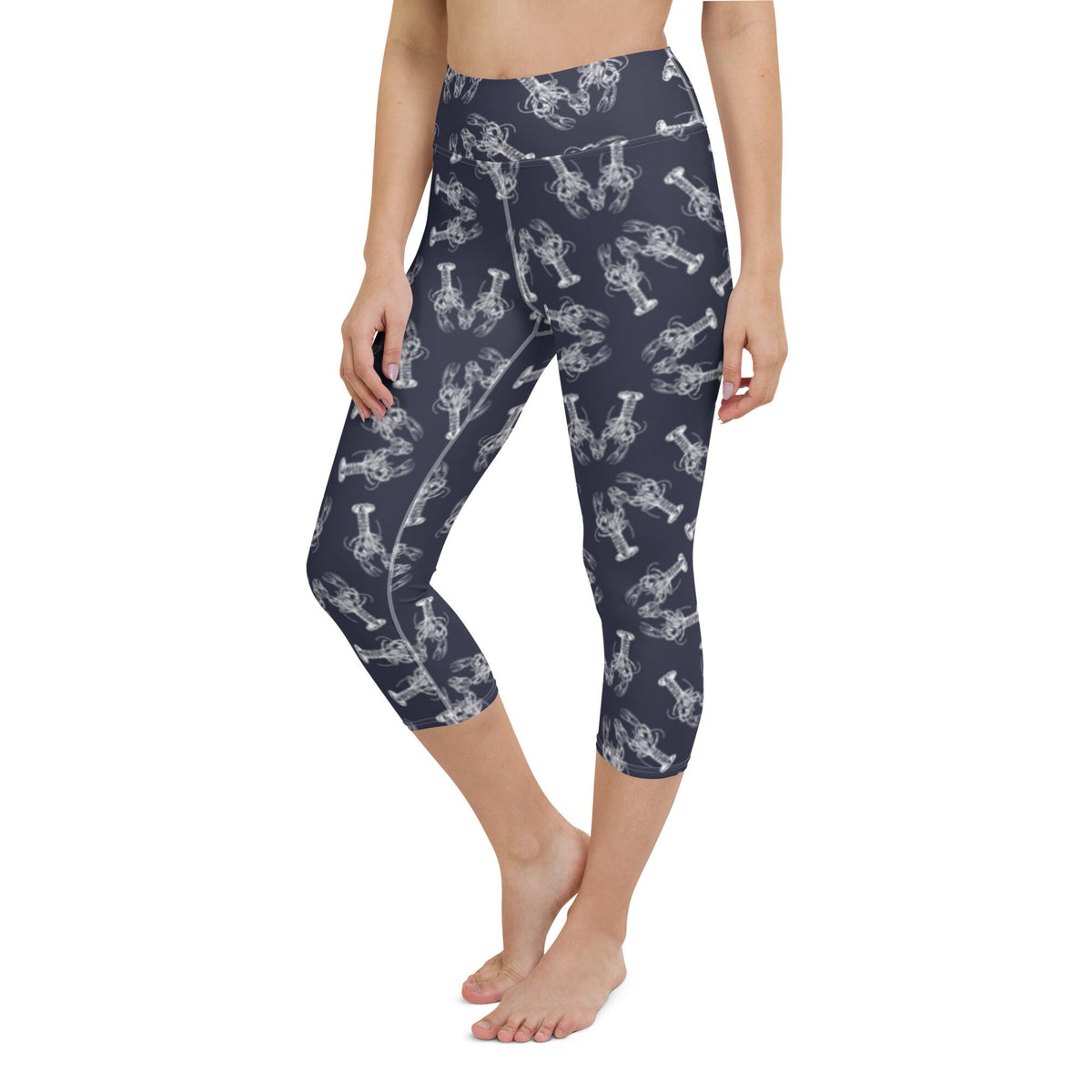 Nauti Love Lobster yoga capri leggings in navy and white by The Happy Fun Shop, photo 7 of 10