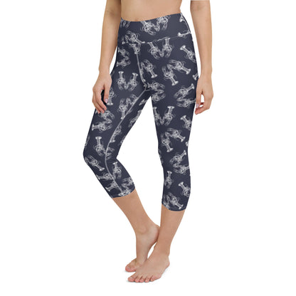 Nauti Love Lobster yoga capri leggings in navy and white by The Happy Fun Shop, photo 7 of 10